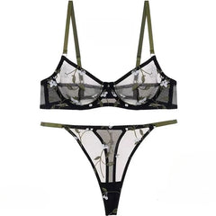 Modest European Lace Sheer Embroidery Underwire Bra