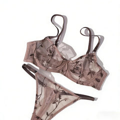Modest European Lace Sheer Embroidery Underwire Bra
