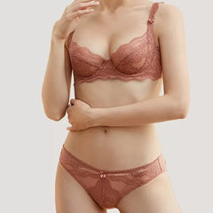 Ultra-thin Lace Underwea Set French-style Solid Soft Underwire Bra