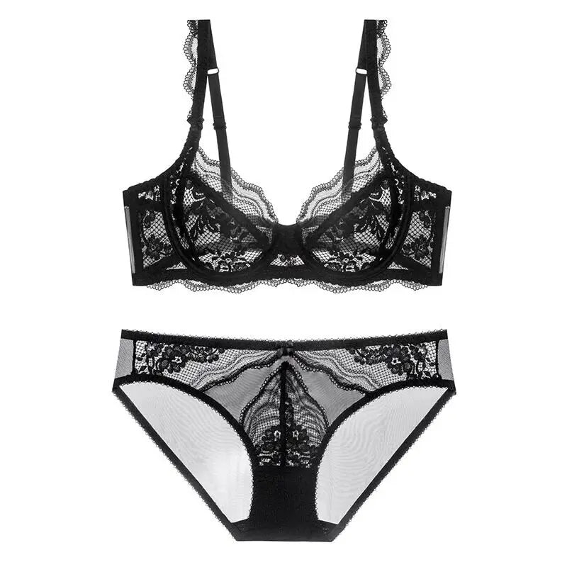 Ultra-thin Lace Underwea Set French-style Solid Soft Underwire Bra