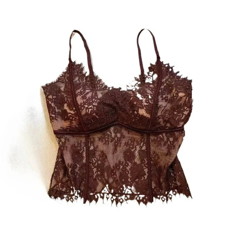 French Style Eyelash Lace Camisole Women Pure Desire Slim Fit Built in Bra
