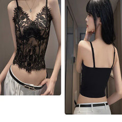 French Style Eyelash Lace Camisole Women Pure Desire Slim Fit Built in Bra