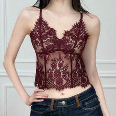 French Style Eyelash Lace Camisole Women Pure Desire Slim Fit Built in Bra