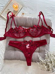 Night Beautiful Sexy Women 2 Piece floral Embroidery Underwear