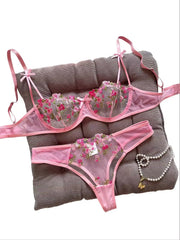 Night Beautiful Sexy Women 2 Piece floral Embroidery Underwear