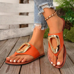 Metal Embellished Flat Slippers Slides