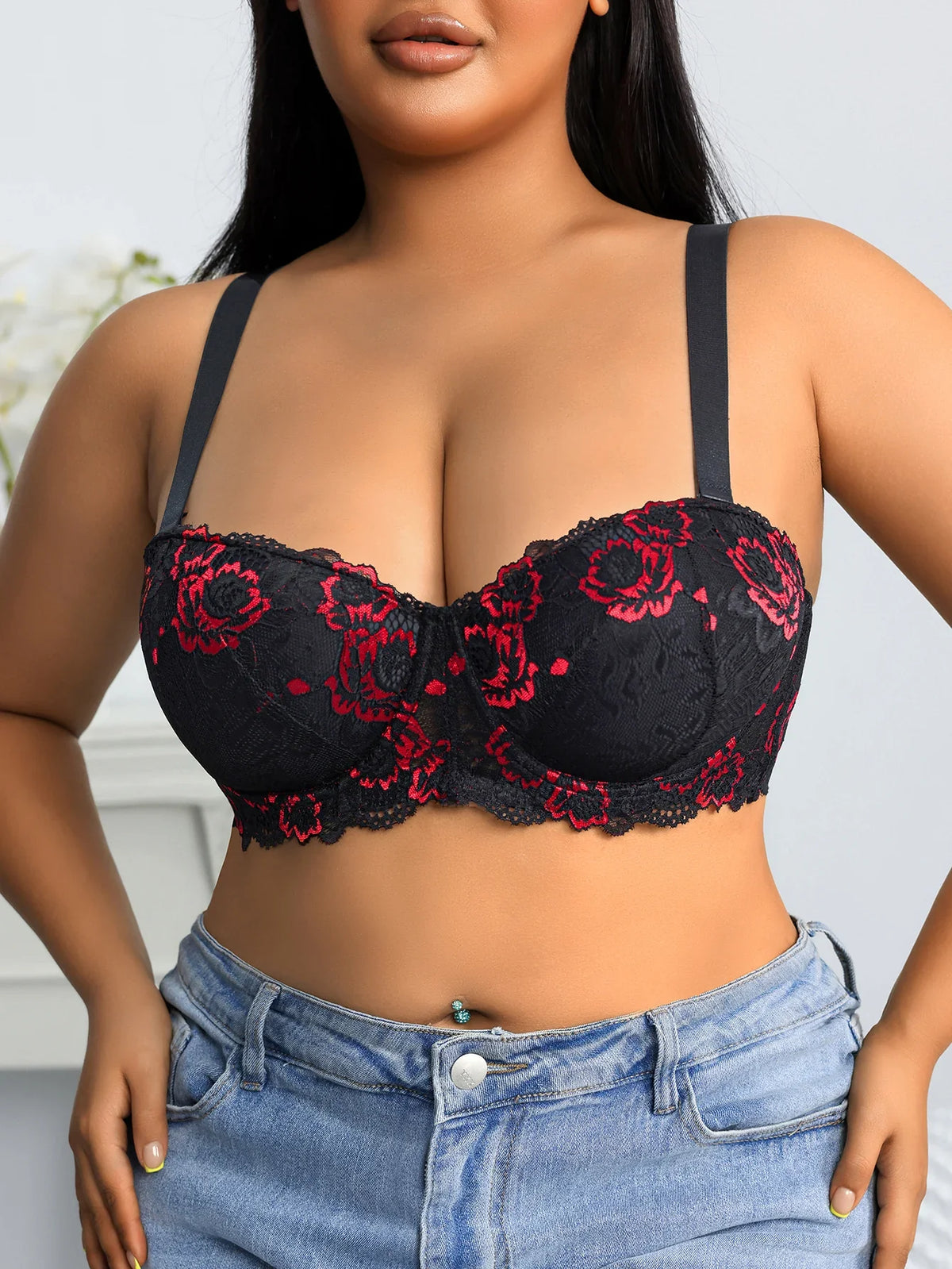 Plus Size Lace & Embroidery Women Bra