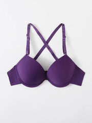 Purple strip steel support brassiere sexy cross back Bra