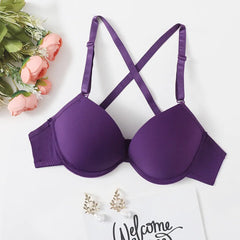 Purple strip steel support brassiere sexy cross back Bra