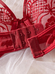 Red French Lace Embroidery Bra