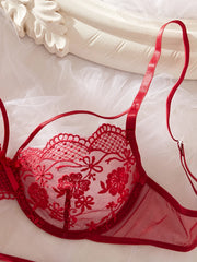 Red French Lace Embroidery Bra