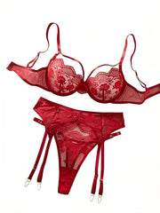 Red French Lace Embroidery Bra