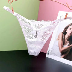 Rhinestone Pendant Sexy Transparent Lace Thong
