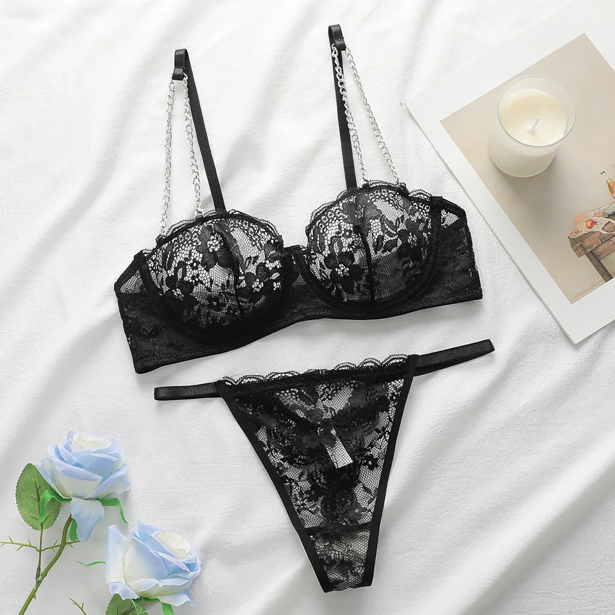 Sexy Black Lace Transparent Bra