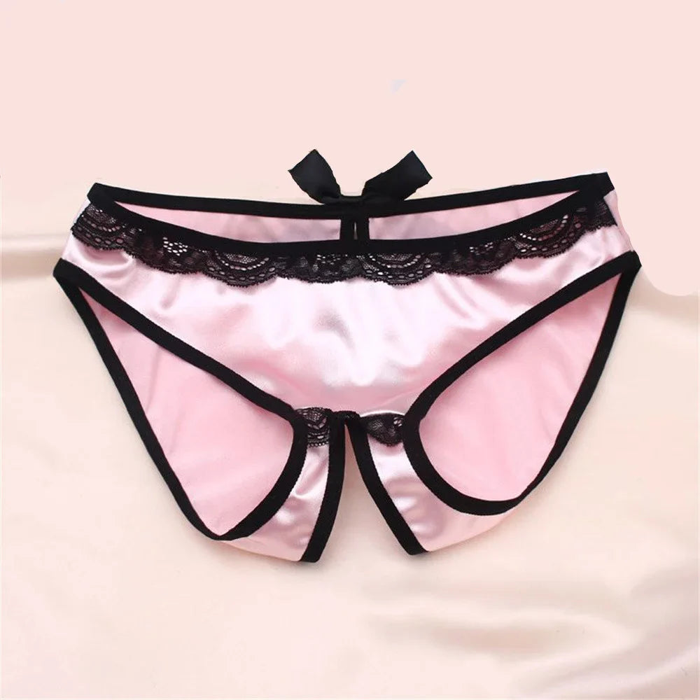 Sexy Open Crotch Smooth Silk Panties