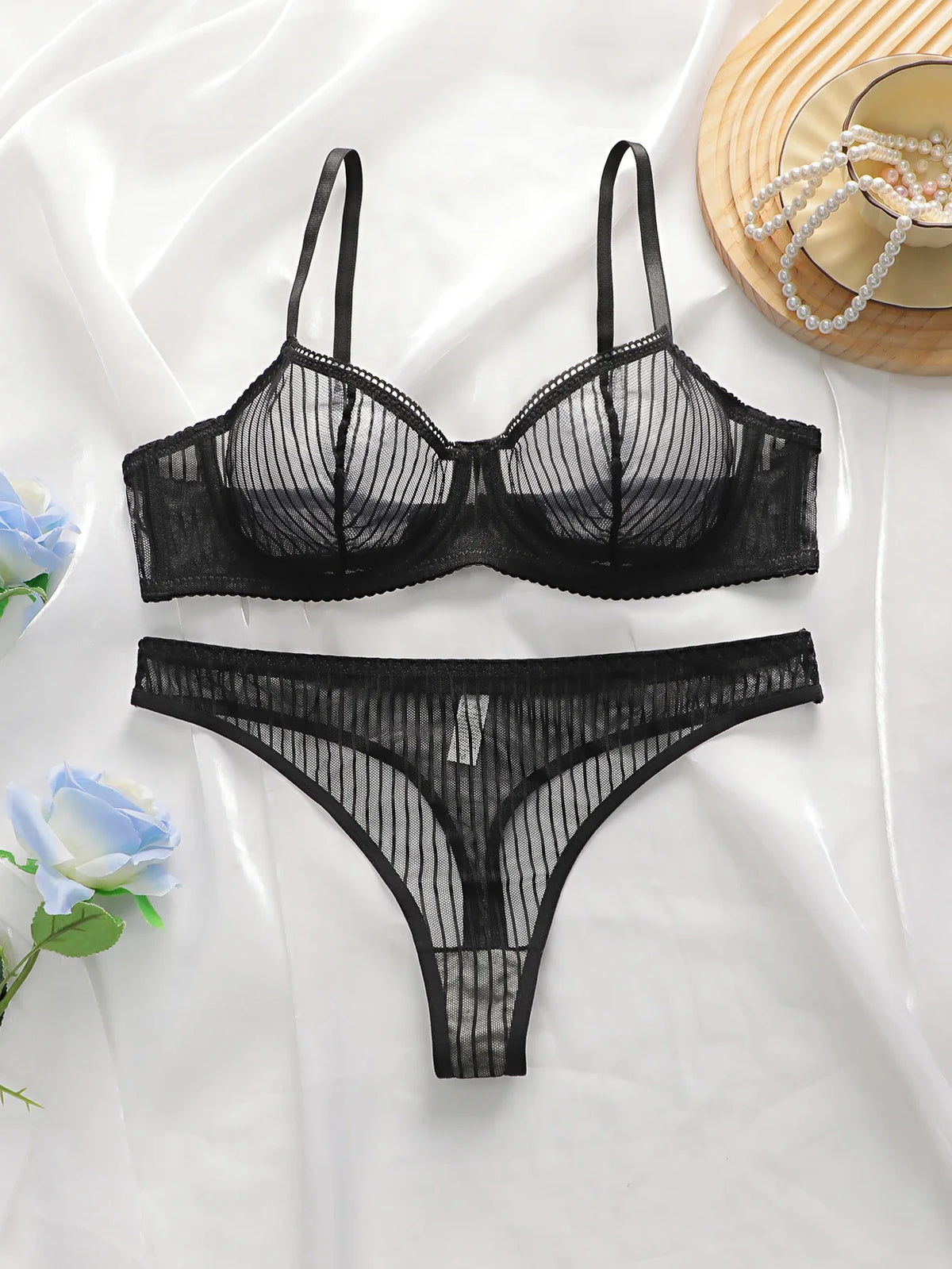 Sheer Mesh Lace Unpadded Underwire Push Up Bra