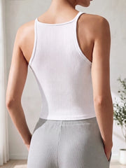 Summer Solid Color Women Ribbed Tank Top Wireless Padded Racerback Camisole Elastic Seamless Top for Yoga Sports Daily Wear