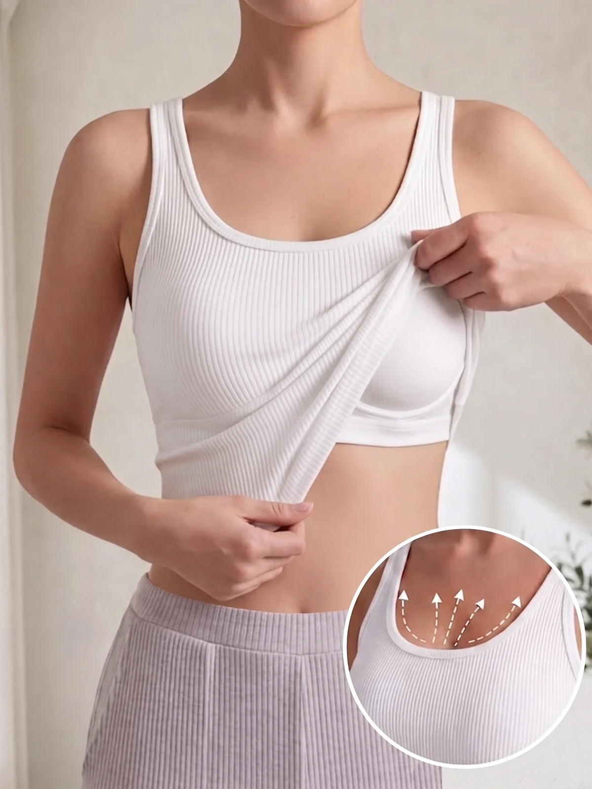 Summer Solid Color Women Ribbed Tank Top Wireless Padded Racerback Camisole Elastic Seamless Top for Yoga Sports Daily Wear