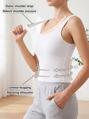 Summer Solid Color Women Ribbed Tank Top Wireless Padded Racerback Camisole Elastic Seamless Top for Yoga Sports Daily Wear