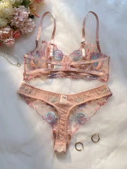 Sweet Pastel Pink Embroidered Ladies' Bra