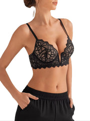 Women Color Block Geo Lace Longline Bra