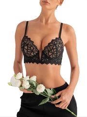 Women Color Block Geo Lace Longline Bra
