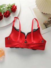Women Red Black Lace Push Up Underwire Bra
