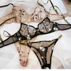 Women Sexy Sheer Lace Flower Embroidery Underwire Bra