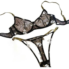 Women Sexy Sheer Lace Flower Embroidery Underwire Bra