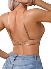 Women Solid Color Deep U Plunge Bra
