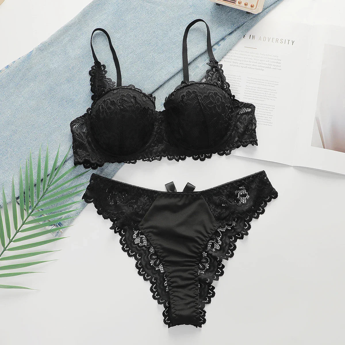 Women's Black Lace Underwire Push Up Bra