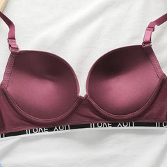 Women's Burgundy Letter Print Underwire Padded Push Up Bra