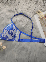Women's Sexy Blue Retro Embroidered Lace Bra