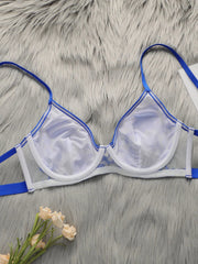 Women's Sexy Blue Retro Embroidered Lace Bra