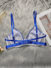 Women's Sexy Blue Retro Embroidered Lace Bra