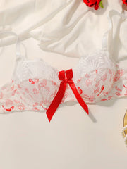 Women's Sexy Embroidered Floral Butterfly Knot Bra