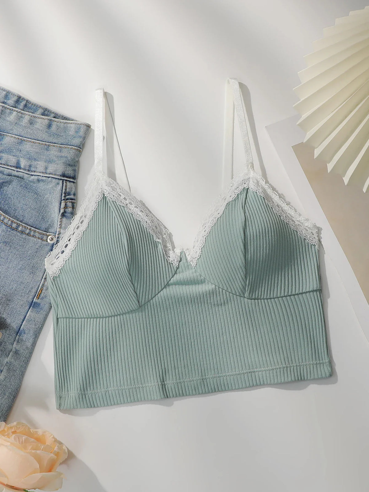Women's Sweet Lace Trim Adjustable Strap Bra