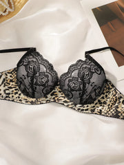 Women's sexy embroidered lace set three piece leopard print fun breathable Thong