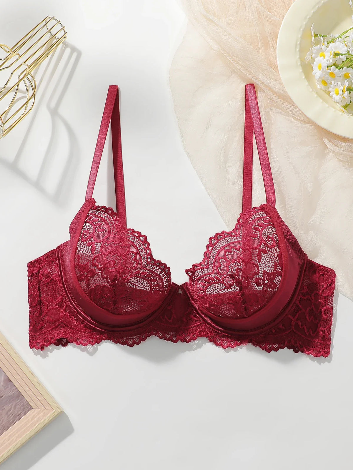 Women's sexy lace with steel ring gathering push up comfortable shoulder strap adjustable comfortable close fitting Bra