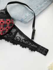Women's sexy plaid patchwork lace Bra