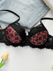 Women's sexy plaid patchwork lace Bra