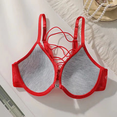 Womens Red Lace Front Closure Psuh Up Bra