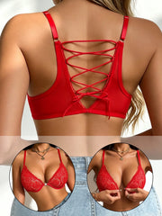 Womens Red Lace Front Closure Psuh Up Bra