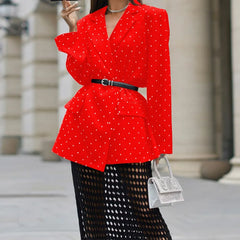 Polka Dot Lapel Long-Sleeved Blazer