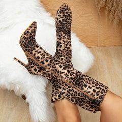 Stiletto Heel Printed Slouchy Ankle Boots